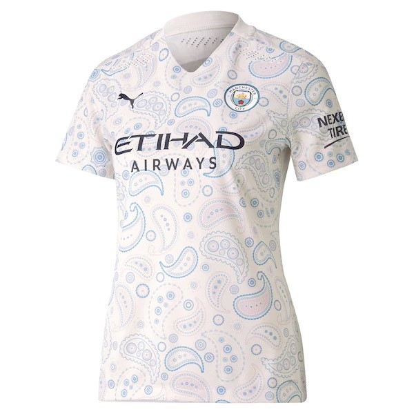 Camiseta Manchester City Replica Tercera Ropa Mujer 2020/21 Blanco